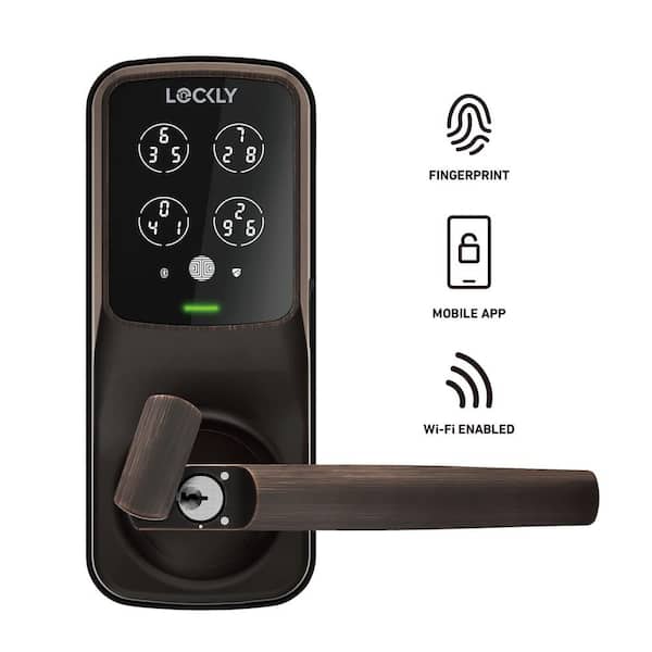Lockly Secure Pro Venetian Bronze Smart WiFi Mobile App Control Lever Latch, 3D Fingerprint, Keypad, Works w/ Hey Google/Alexa