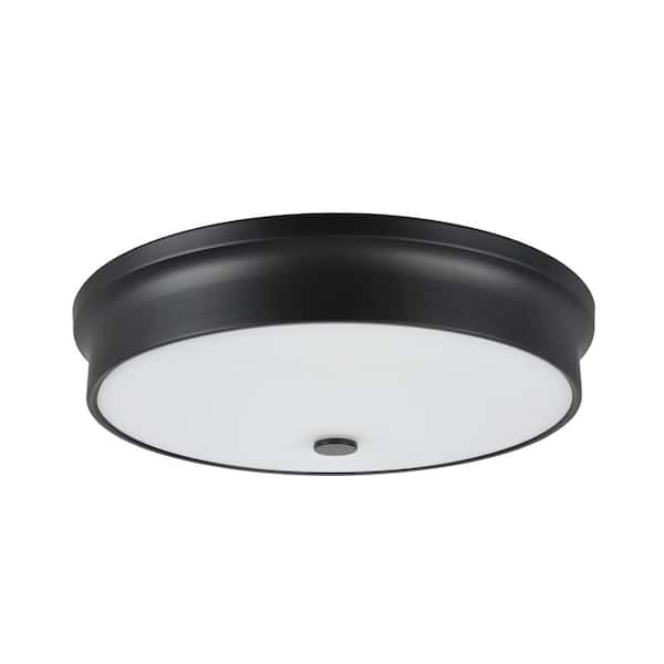 Aspen Creative Corporation 15 in. 20-Watt Black Integrated LED Ceiling Flush Mount with Frosted Glass Diffuser