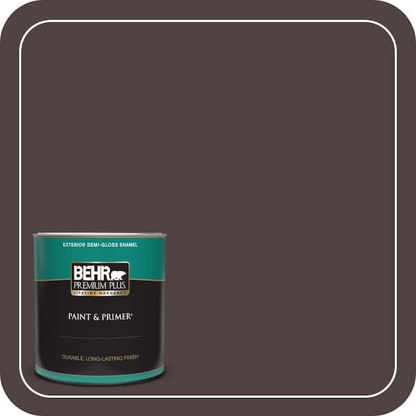BEHR PREMIUM PLUS 1 qt. #QE-24 Manchester Brown Semi-Gloss Enamel Exterior Paint & Primer