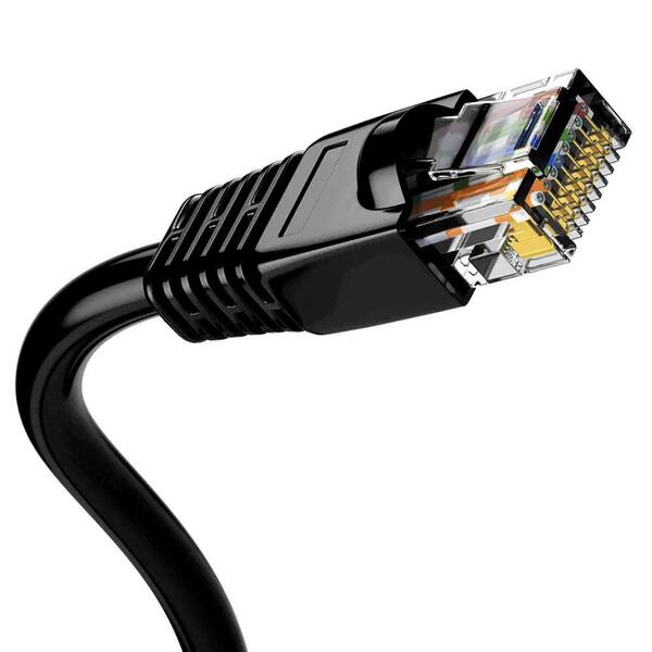 Syston Cable Technology 150 ft. Black CMP Cat 5e 350MHz 24AWG Solid Bare Copper Ethernet Network Wire Data Cable - RJ45 Plug Heat Resistant
