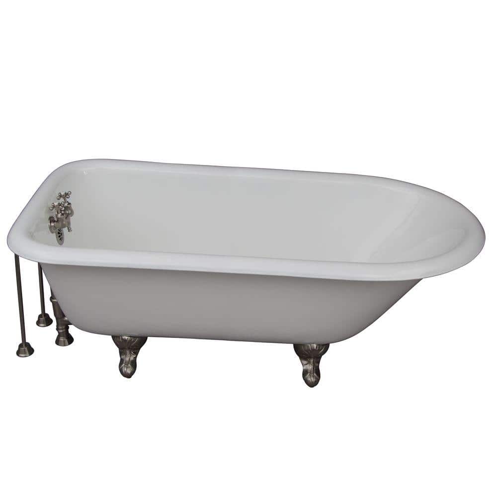 5 ft. Cast Iron Ball and Claw Feet Roll Top Tub in White with Brushed Nicke