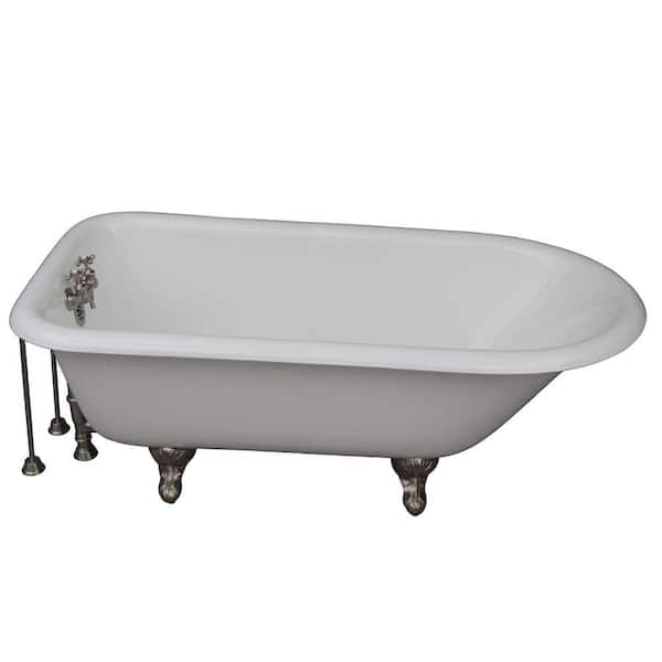Barclay Products 5.6 ft. Cast Iron Ball and Claw Feet Roll Top Tub in White with Brushed Nickel Accessories