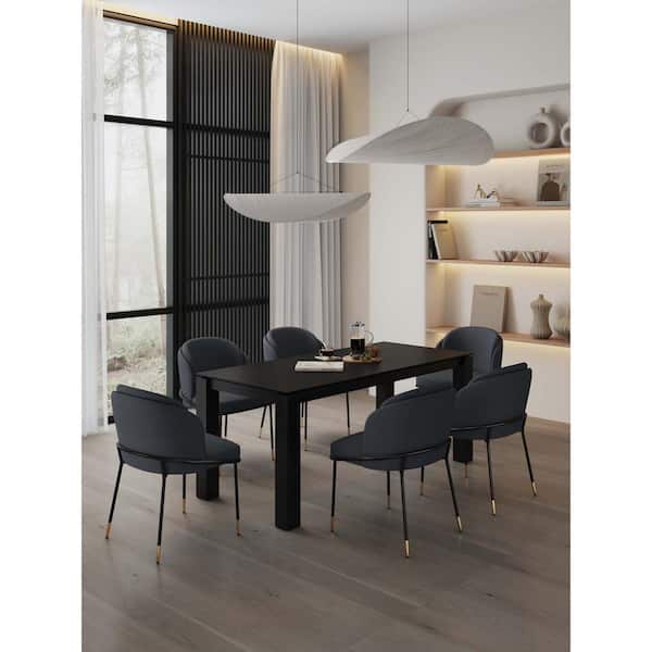 Manhattan Comfort Rockaway and Flor 7-Piece Rectangle Black Solid Wood Top Dining Room Set Seats 6