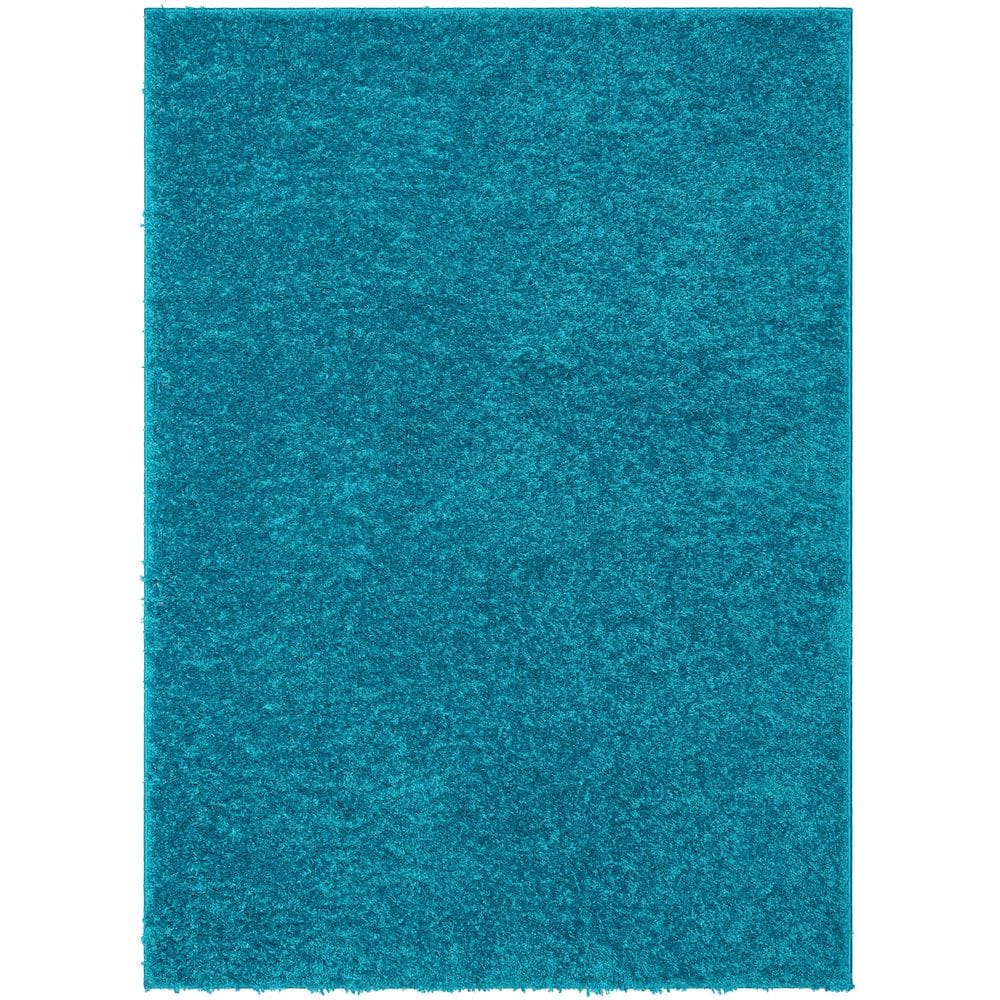 Well Woven Elle Basics Emerson Solid Shag Teal 6 ft. 7 in. x 9 ft. 6 in