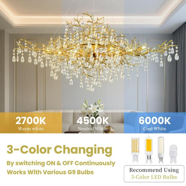 Ltemziiy 12-Light Gold Tree Branch Crystal Chandelier, 47 in