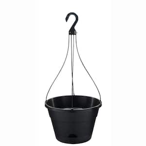 Newbury Medium 12.75 in. 7 Qt. Black Resin Self-Watering Hanging Basket Outdoor Planter