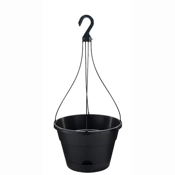 Southern Patio Newbury Medium 12.75 in. 7 Qt. Black Resin Self-Watering Hanging Basket Outdoor Planter