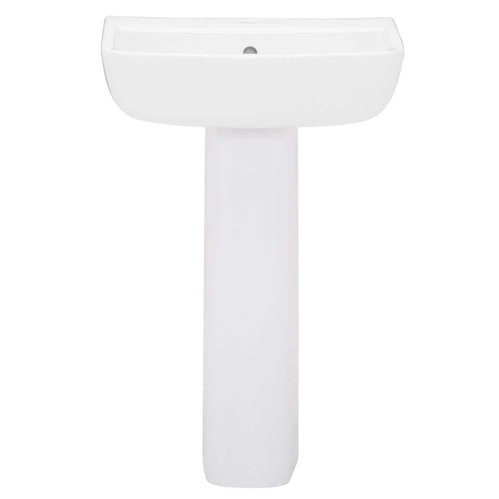 White Vitreous China Rectangular Pedestal Bathroom Sink with Overflow