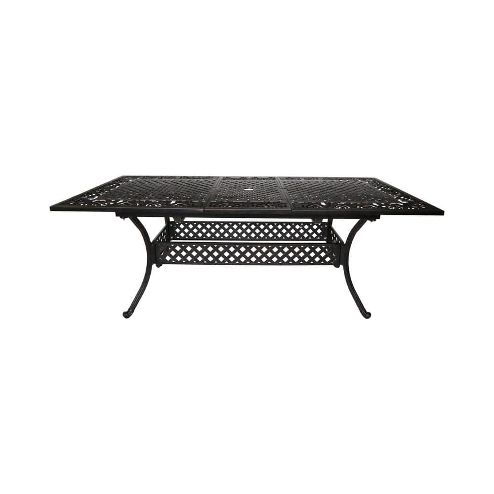  Aluminum outdoor dining table with extendable and storage seats with parasol for patio garden backyard black
