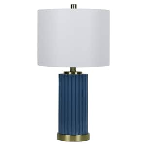 23 in. Blue Indoor Architectural Glass Column Table Lamp with Decorator Shade