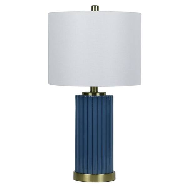 Fangio Lighting 23 in. Blue Indoor Architectural Glass Column Table Lamp with Decorator Shade