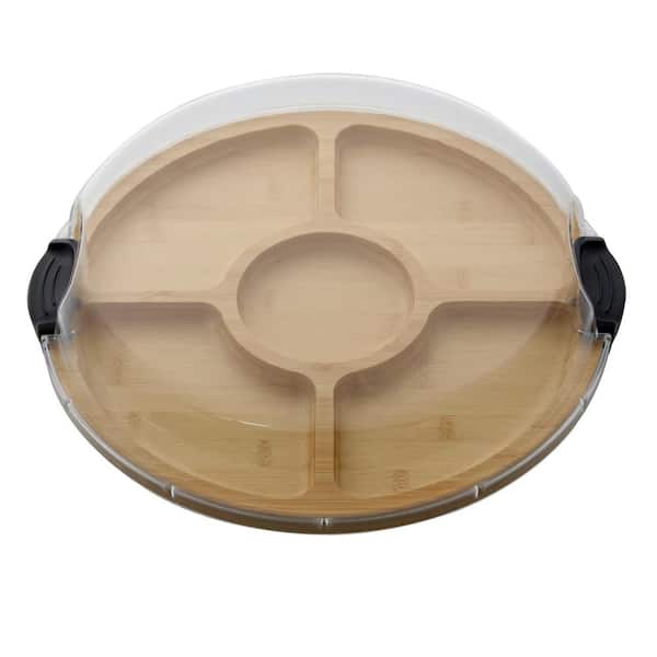 Farberware 14 in. Round 2.95 in. H Build-A-Board Cutting Board with 5 Compartments and Clear Locking Lid, Black