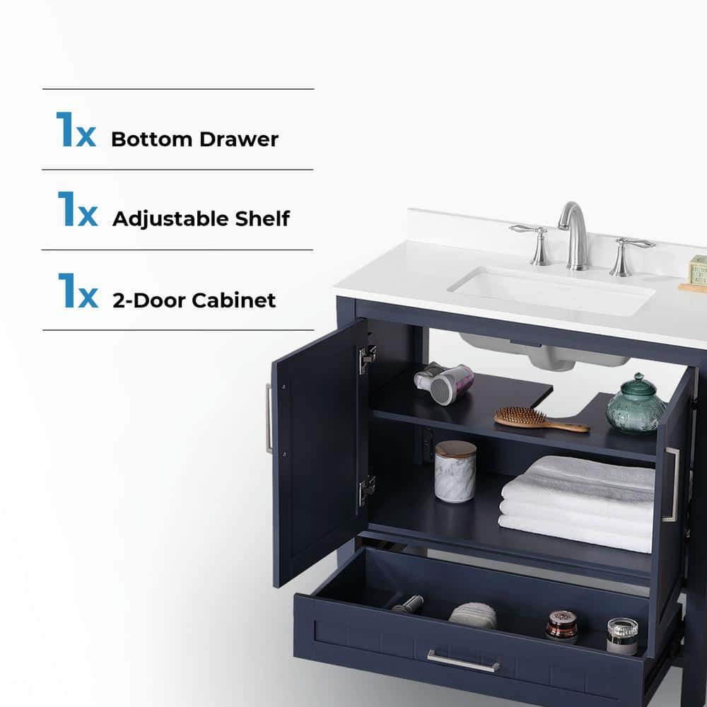 Midnight Blue 36" Freestanding Bathroom Vanity with Marble Top