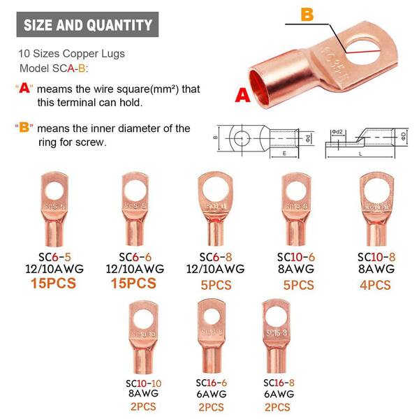 thumbnail interactive-video image 1 of 160-Piece Copper Battery Cable Lugs Kit - AWG 2-12 Gauge Ring Terminals With Heat Shrink Tubing 1 of 6