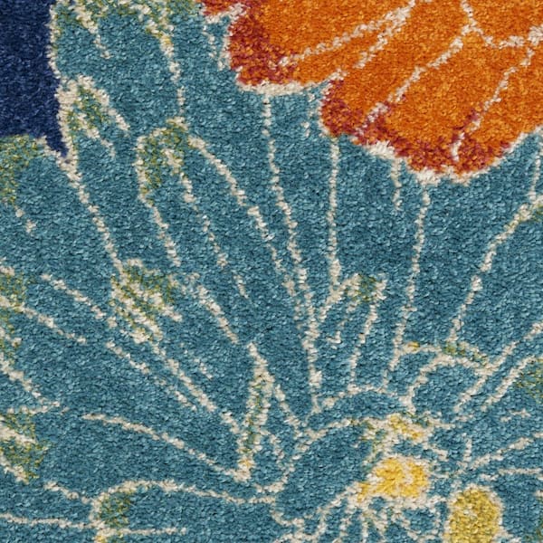 5 ft. x 7 ft. Blue Floral Washable Area Rug