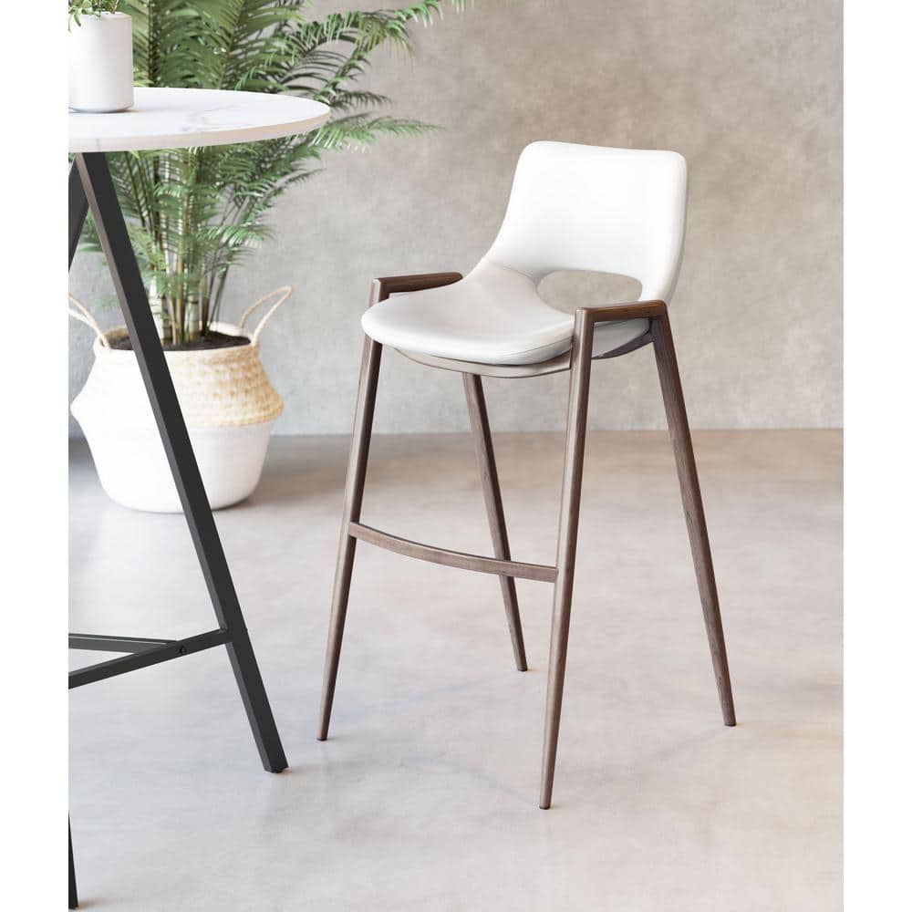 Modern White and Walnut Steel Bar Stool Set of 2