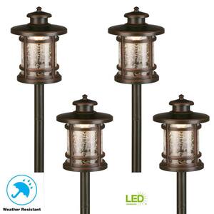 Low-Voltage 3-Watt Oil Rubbed Bronze Outdoor Integrated LED Landscape Path Lights with Crackled Shade (4-pack)
