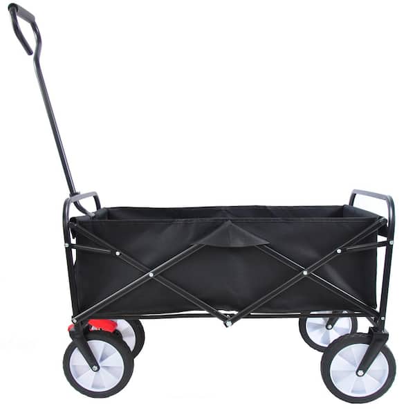 Unbranded 4.7 cu. ft. Black Heavy-Duty Metal Folding Wagon Garden Shopping Beach Cart, Garden Cart