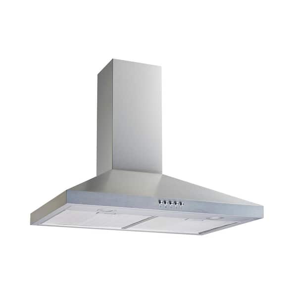 36 in. 300 CFM Convertible Wall Mount Range Hood in Stainless Steel with Push Buttons, Mesh and Charcoal Filters