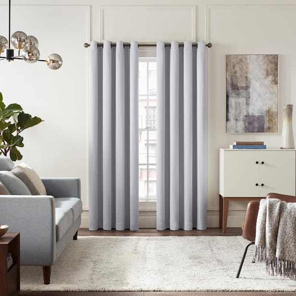 Eclipse Baldwin Sterling Herringbone Polyester Blend 54 in. W x 63 in. L Grommeted Blackout Curtain Panel