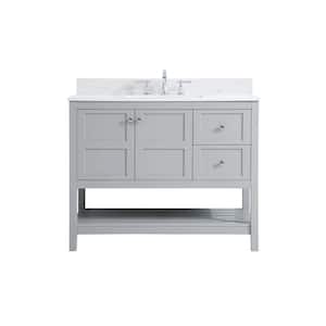 Timeless 42 in. W Single Bath Vanity in Gray with Engineered Stone Vanity Top in White with White Basin with Backsplash