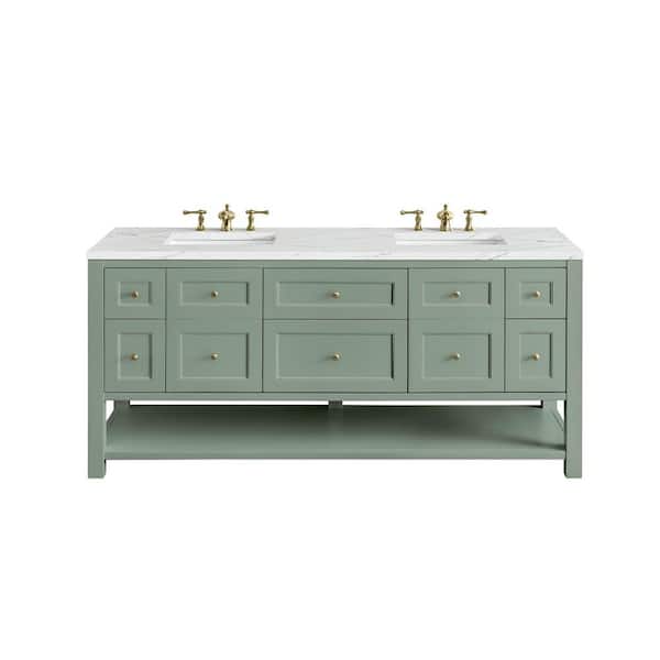 James Martin Vanities Breckenridge 72.0 in. W x 23.5 in. D x 34.2 in. H Bathroom Vanity in Smokey Celadon with Ethereal Noctis Quartz Top