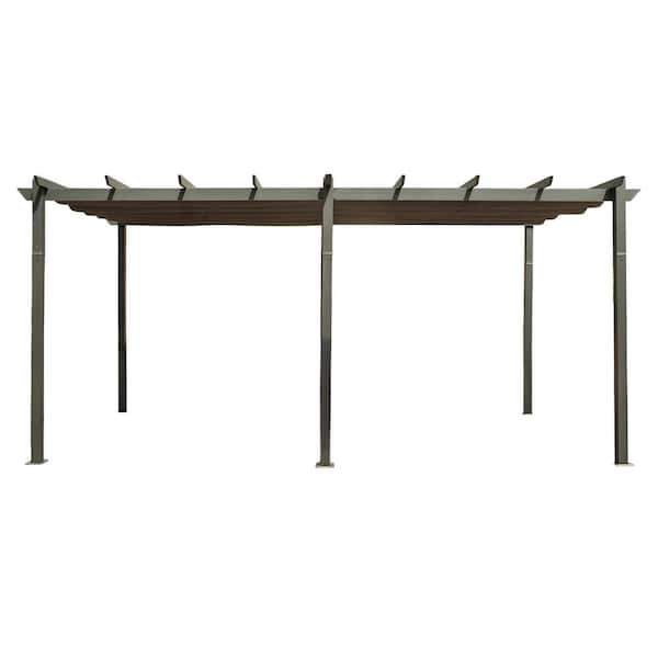 20 ft. x 11 ft. Dark Gray Portable Gazebo, Retractable Pergola w/ Weather Resistant Canopy, Aluminum Patio Grill Gazebo