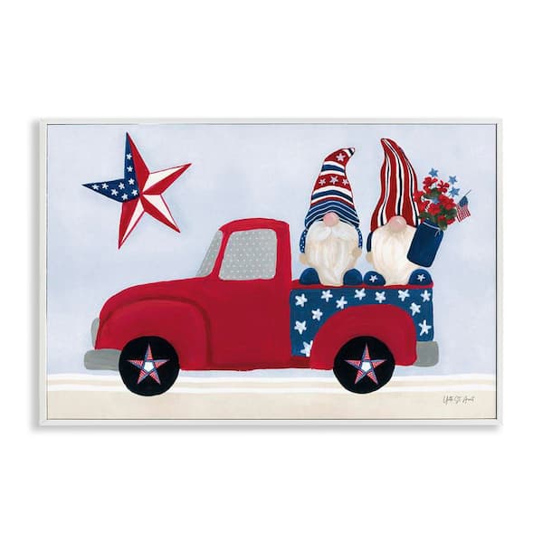Patriotic Gnomes in Truck by Yvette St. Amant White Framed Nature Giclee Art Print 12 in. x 18 in.