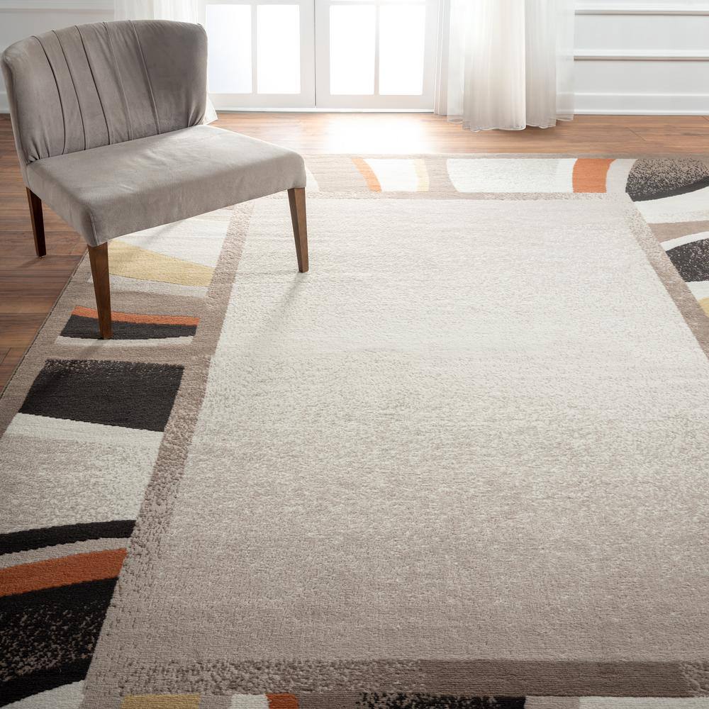 Taupe & Orange Reversible Easy-Care Synthetic Area Rug, 5'3"x7'5"