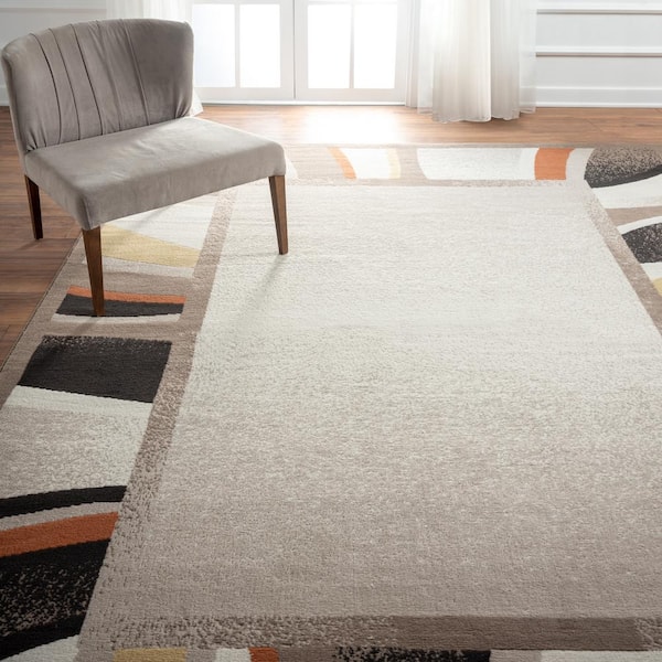 Premium Rizzy Taupe/Orange 5 ft. x 7 ft. Border Area Rug