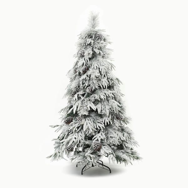 LuxenHome 6 ft. PreLit Full Snowy Branches Pine Artificial