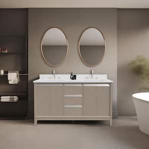 60 in. W x 22 in. D x 34 in. H Double Sink Bathroom Vanity in Driftwood Gray with Engineered Marble Top