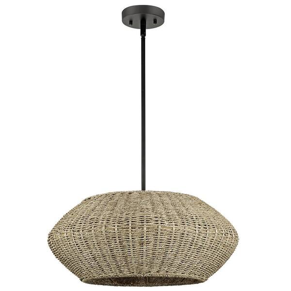 Prime Ray Serene 20 in. 4-Light Rattan Geometric Pendant