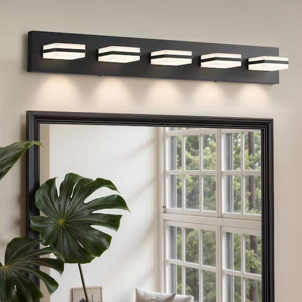 33.5 in. 5-Light Matte Black 3CCT Adjustable Modern LED Vanity Light with Memory Function Rotatable Shades