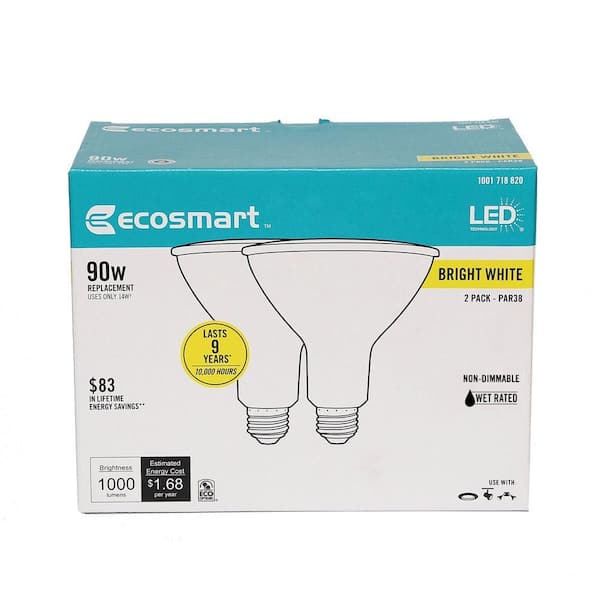 Non-dimmable Bright White 4-Pack Ecosmart PAR38 LED Flood Light Bulbs 14W 90W 