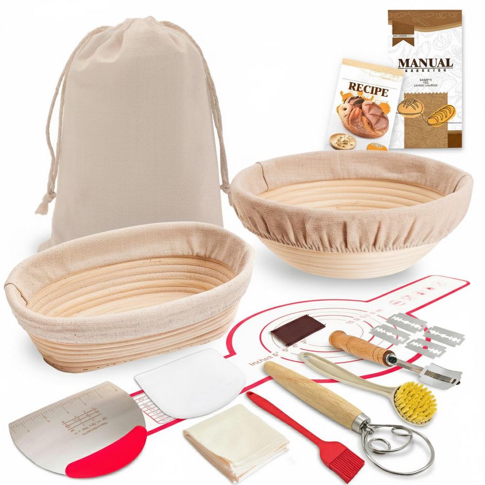 Sourdough Bread Proofing Basket Set, 10 in. Oval 9 in. Round Bannetons, Full Bread Making Kit, Baking Supplies Gifts