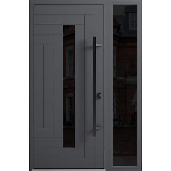 VDOMDOORS 0130 48 in. x 80 in. Left-hand/Inswing Sidelights Tinted Glass Grey Steel Prehung Front Door with Hardware