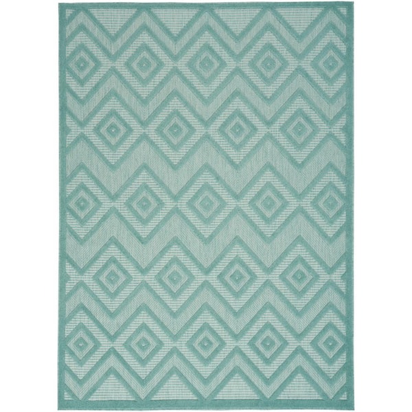 Nourison Versatile Aqua/Teal 6 ft. x 9 ft. Geometric Contemporary Indoor/Outdoor Area Rug