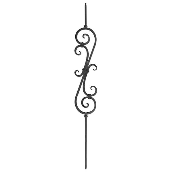arteferro 44 in. x 5-3/4 in. 22 in. Double S-Scroll Classic Black Powder Coated Wrought Iron Baluster