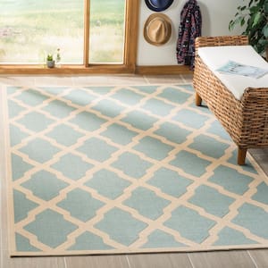 Linden Aqua/Cream 8 ft. x 10 ft. Border Geometric Diamonds Area Rug