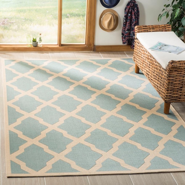 Linden Aqua/Cream 8 ft. x 10 ft. Border Geometric Diamonds Area Rug