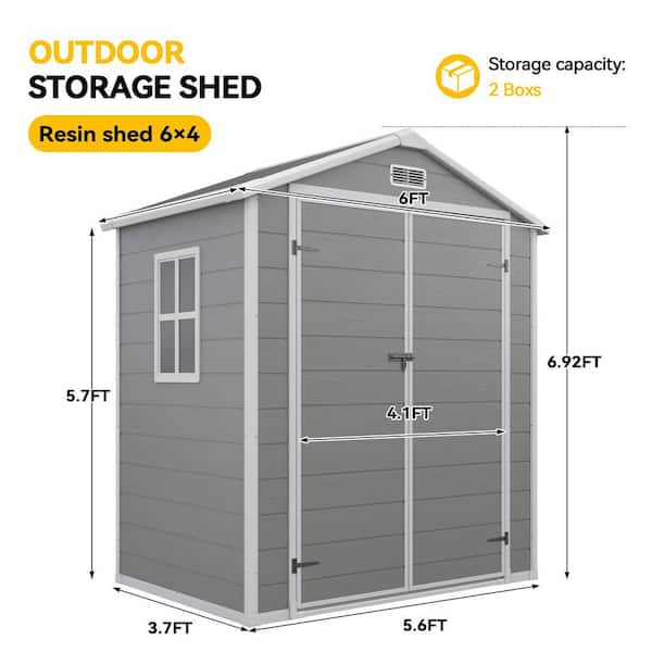 Sizzim 6.3 ft. W x 4.4 ft. D Outdoor Gray Resin Storage Plastic