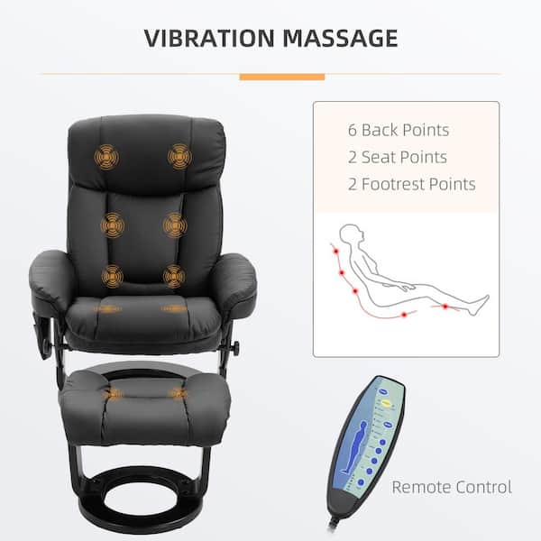 Unbranded Outdoor PU Leather Massage Recliner Chair with Ottoman, Metal Frame and 10 Point Vibration Swiveling Armchair, Black