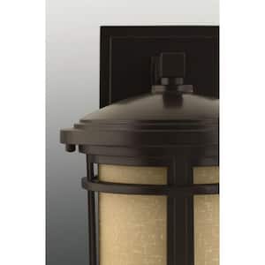 Wish Collection 1-Light Antique Bronze Etched Umber Linen Glass Craftsman Outdoor Post Lantern Light