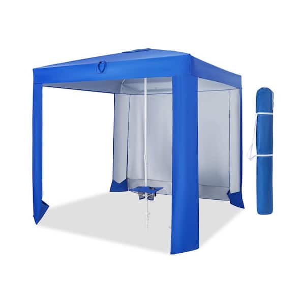 6.6 ft. x 6.6 ft. Blue Beach Canopy Tent with Detachable Sidewall and Folding Table
