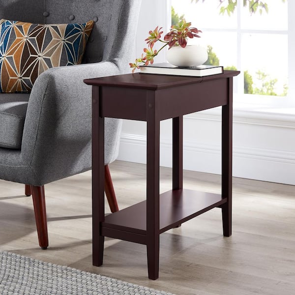 Flip Top End Table, Narrow Side Table Slim End Table with Drawer and top Storage She