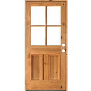 36 in. x 80 in. Knotty Alder Left-Hand/Inswing 4-Lite Clear Glass Clear Stain Wood Prehung Front Door