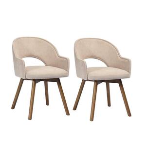 Aranguiz Beige Fabric Upholstered Arm Dining Chairs (Set of 2)