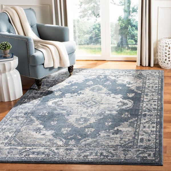 Rugs.com Oregon Collection Rug – 5 Ft Round Blue Low-Pile Rug Perfect For  Kitchens, Dining Rooms 