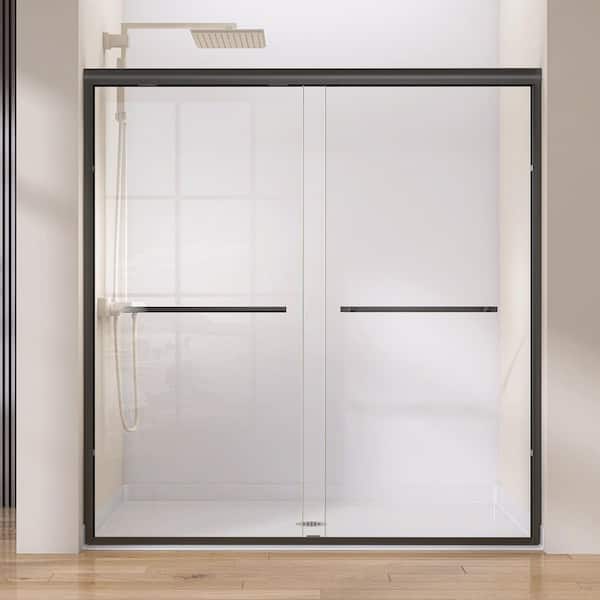68 to 72 in. W x 75 in. H Double Sliding Shower Door in Matte Black Framed Bypass Alcove Shower Door with Clear Glass